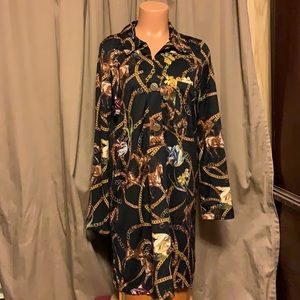 Zara Basic shirt dress small EQUESTRIAN horses all over